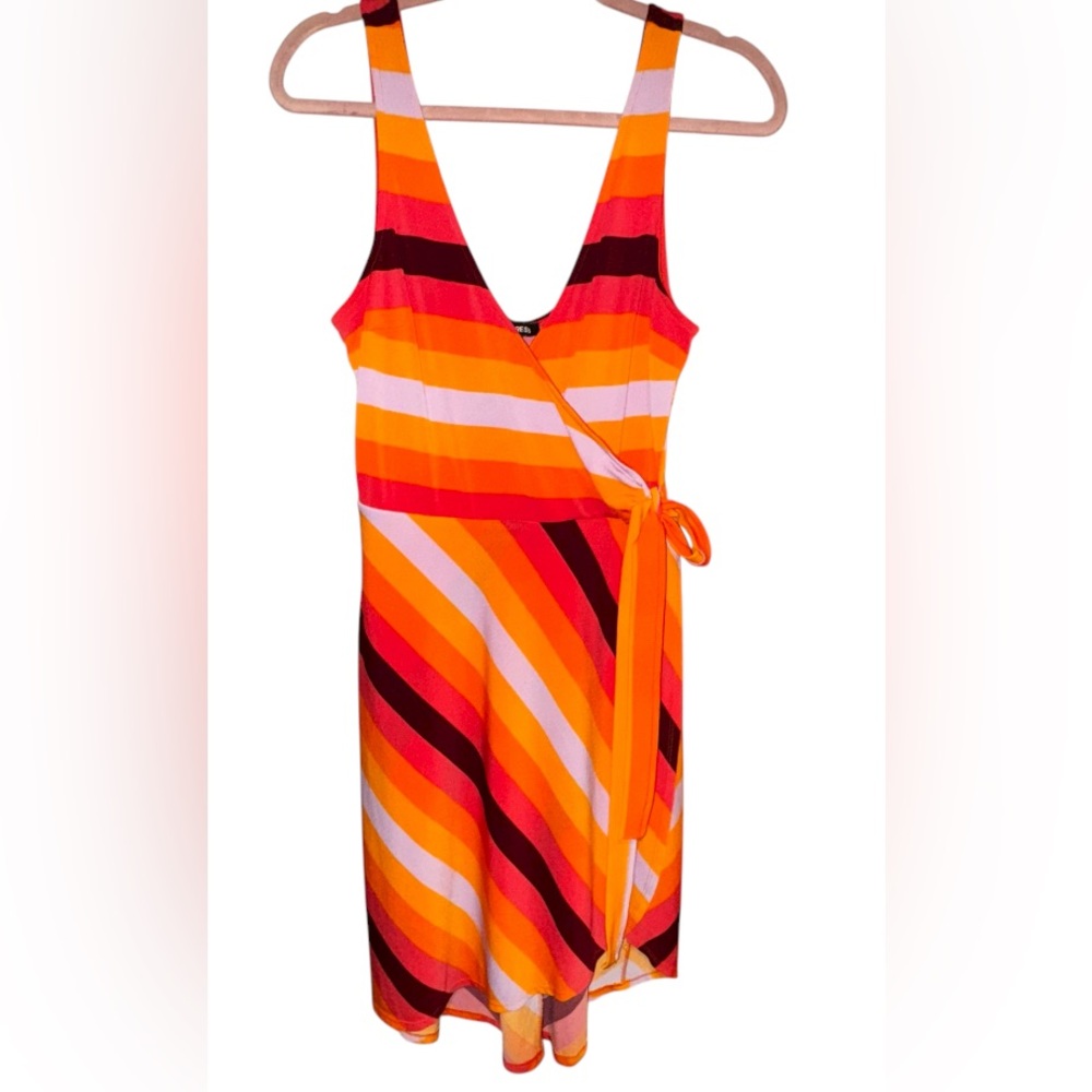 Express Asymmetrical Dress in Red, Orange, and Pink